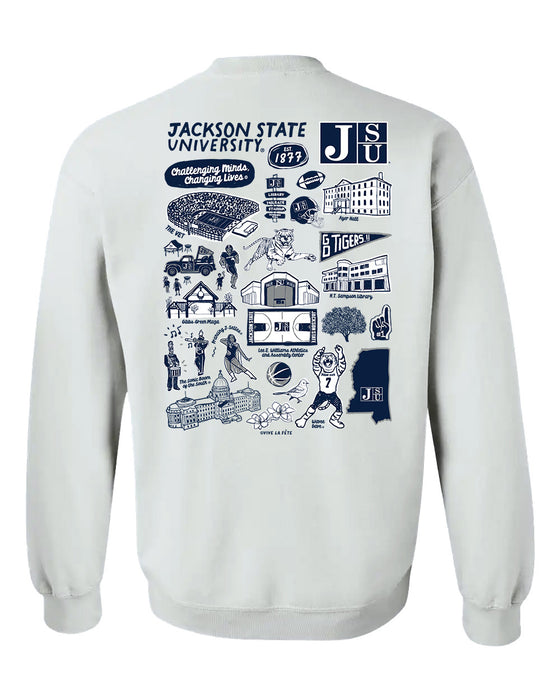 Jackson State University Tigers Hand Sketched Artwork Navy Crewneck Sweatshirt for Women - Vive La Fête - Online Apparel Store