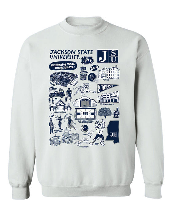 Jackson State Tigers JSU Hand Sketched Vive La Fete Impressions White Cotton Crewneck Sweatshirt for Women
