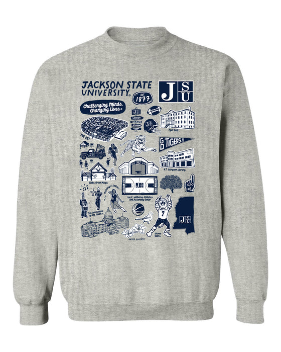 Jackson State Tigers JSU Hand Sketched Vive La Fete Impressions Grey Cotton Crewneck Sweatshirt for Women