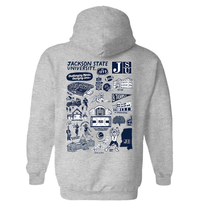 Jackson State University Tigers Hand Sketched Artwork Cotton Fleece Women Hoodie - Vive La Fête - Online Apparel Store