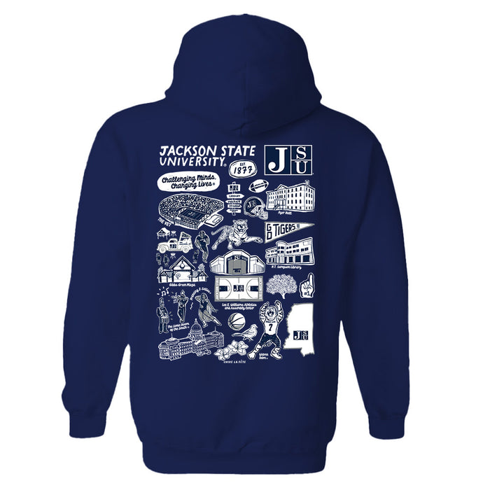Jackson State University Tigers Hand Sketched Artwork Cotton Fleece Women Hoodie - Vive La Fête - Online Apparel Store
