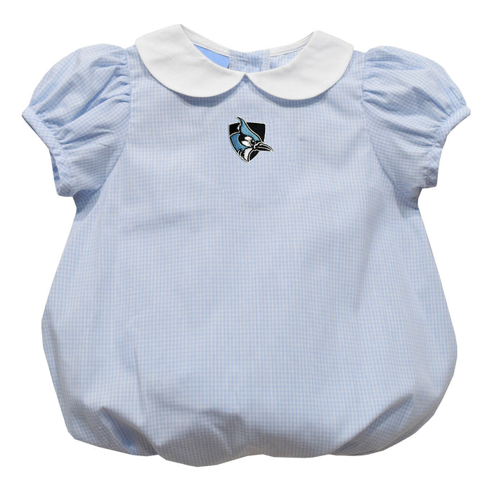 Johns Hopkins Blue Jays Embroidered Light Blue Gingham Girls Baby Bubble Short Sleeve