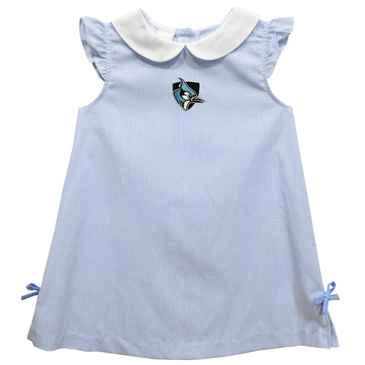 Johns Hopkins Blue Jays Embroidered Light Blue Gingham A Line Dress