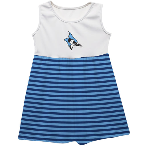 Johns Hopkins Blue Jays Vive La Fete Girls White Game Day Sleeveless Tank Dress Royal Stripes on Skirt