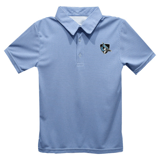 Johns Hopkins Blue Jays Embroidered Light Blue Stripes Short Sleeve Polo Box Shirt