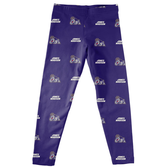 James Madison Dukes Vive La Fete Girls Game Day All Over Two Logos Elastic Waist Classic Play Purple Leggings Tights
