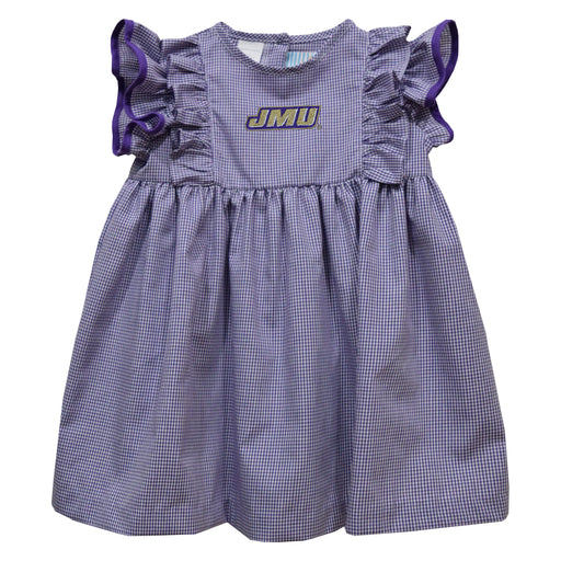 JMU Dukes Embroidered Purple Gingham Ruffle Dress