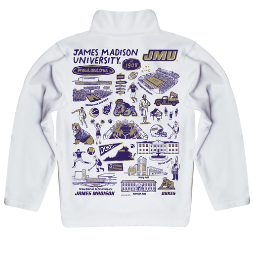 James Madison University Dukes Hand Sketched Vive La Fete Impressions Artwork White Boys Quarter Zip Pullover V1 - Vive La Fête - Online Apparel Store