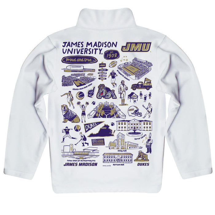 James Madison University Dukes Hand Sketched Vive La Fete Impressions Artwork White Boys Quarter Zip Pullover V1 - Vive La Fête - Online Apparel Store