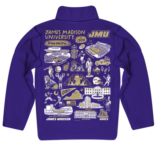 James Madison University Dukes Hand Sketched Vive La Fete Impressions Artwork Purple Boys Quarter Zip Pullover V1 - Vive La Fête - Online Apparel Store