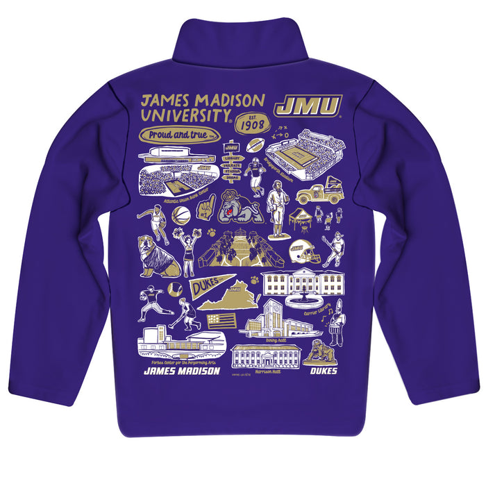 James Madison University Dukes Hand Sketched Vive La Fete Impressions Artwork Purple Boys Quarter Zip Pullover V1 - Vive La Fête - Online Apparel Store