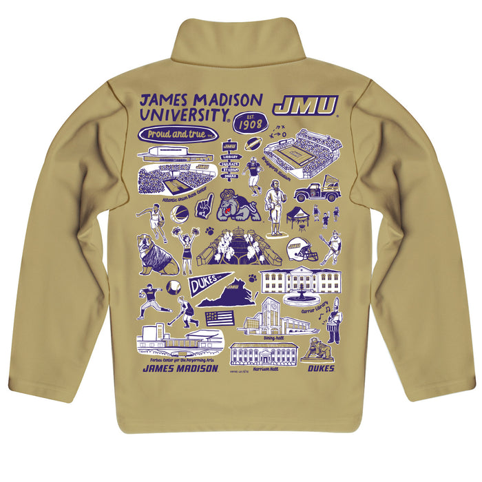 James Madison University Dukes Hand Sketched Vive La Fete Impressions Artwork Gold Boys Quarter Zip Pullover V1 - Vive La Fête - Online Apparel Store