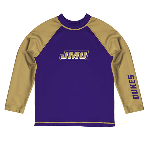 James Madison University Dukes Vive La Fete Logo Purple Gold Long Sleeve Raglan Rashguard
