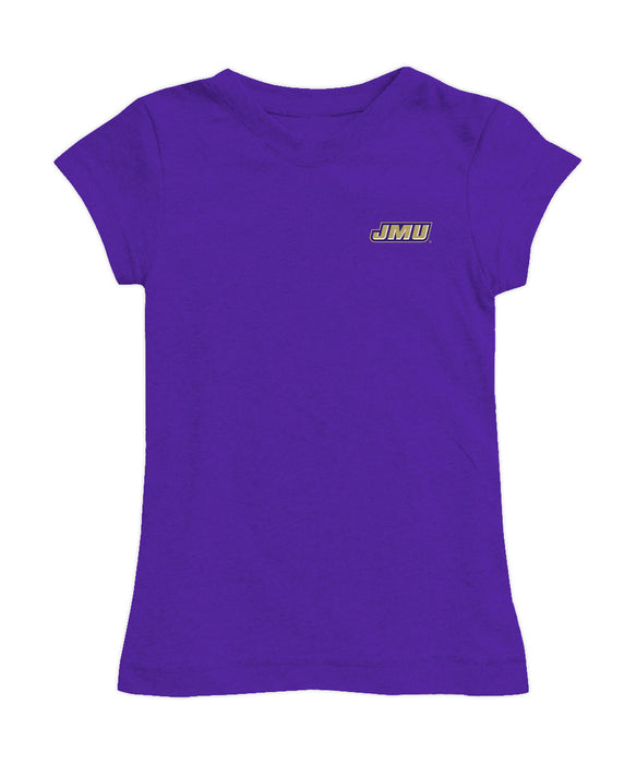 James Madison University Dukes Hand Sketched Vive La Fete Impressions Artwork Purple Girls Cotton Short Sleeve Tee