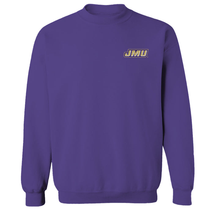 James Madison University Dukes Hand Sketched Vive La Fete Impressions Artwork Purple Crew Neck Sweatshirt for Women