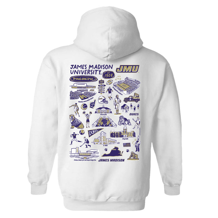 James Madison University Dukes Hand Sketched Artwork Cotton Fleece Women Hoodie - Vive La Fête - Online Apparel Store