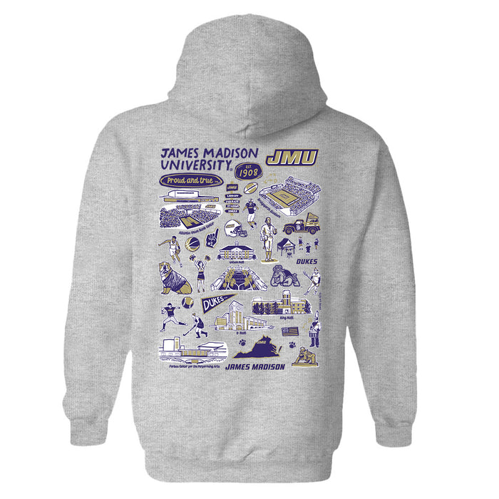 James Madison University Dukes Hand Sketched Artwork Cotton Fleece Women Hoodie - Vive La Fête - Online Apparel Store