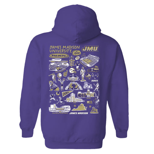 James Madison University Dukes Hand Sketched Artwork Cotton Fleece Women Hoodie - Vive La Fête - Online Apparel Store