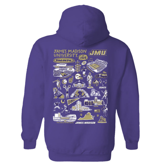 James Madison University Dukes Hand Sketched Artwork Cotton Fleece Women Hoodie - Vive La Fête - Online Apparel Store