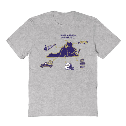 JMU Dukes Hand Sketched Vive La Fete Impressions Icones Grey T-shirt for Women