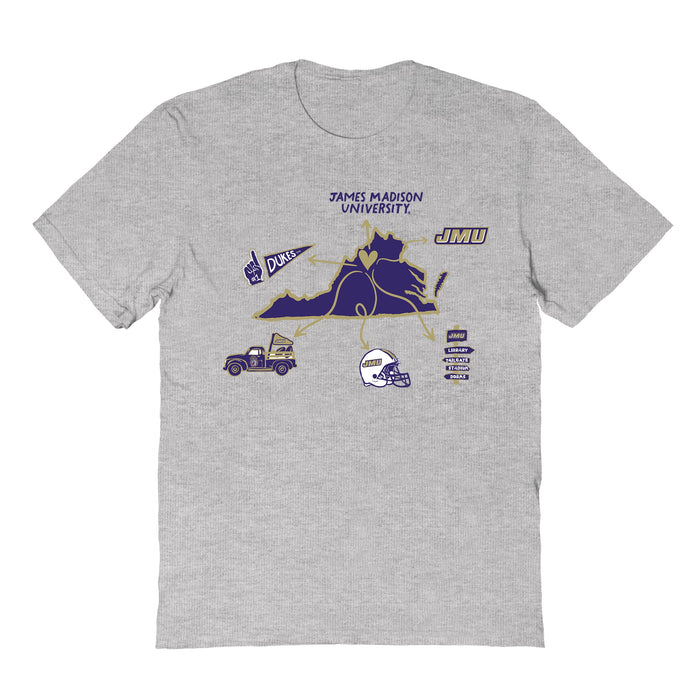 JMU Dukes Hand Sketched Vive La Fete Impressions Icones Grey T-shirt for Women