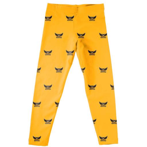 Kennesaw State University Owls Vive La Fete Girls Game Day All Over Logo Elastic Waist Classic Play Gold Leggings Tights
