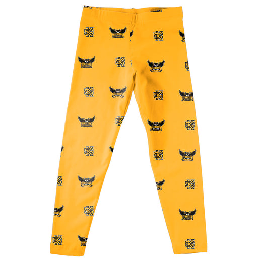 Kennesaw State KSU Owls Vive La Fete Girls Game Day All Over Two Logos Elastic Waist Classic Play Gold Leggings Tights
