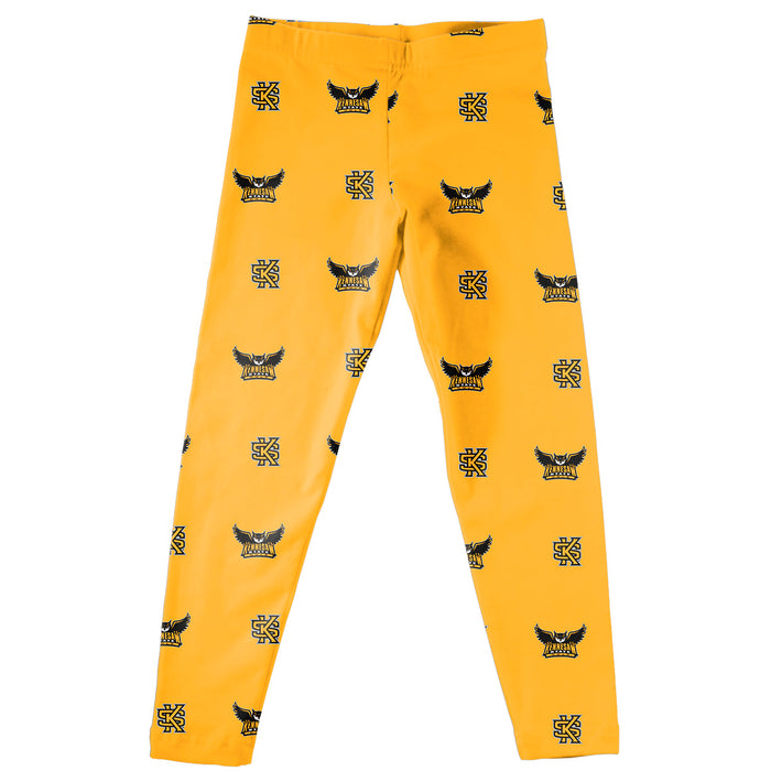 Kennesaw State KSU Owls Vive La Fete Girls Game Day All Over Two Logos Elastic Waist Classic Play Gold Leggings Tights