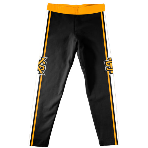 Kennesaw State University KSU Owls Vive La Fete Girls Game Day Black with Gold Stripes Leggings Tights
