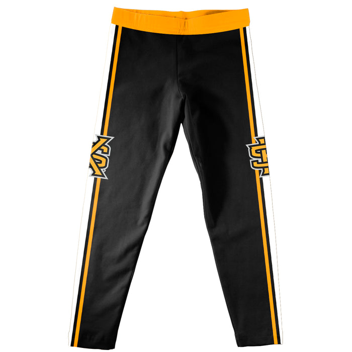 Kennesaw State University KSU Owls Vive La Fete Girls Game Day Black with Gold Stripes Leggings Tights