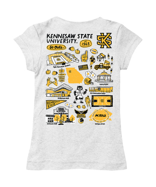 Kennesaw State University KSU Owls Hand Sketched Vive La Fete Impressions Artwork White Girls Cotton Short Sleeve Tee - Vive La Fête - Online Apparel Store