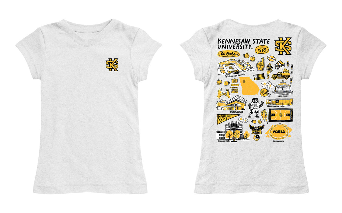 Kennesaw State University KSU Owls Hand Sketched Vive La Fete Impressions Artwork White Girls Cotton Short Sleeve Tee - Vive La Fête - Online Apparel Store