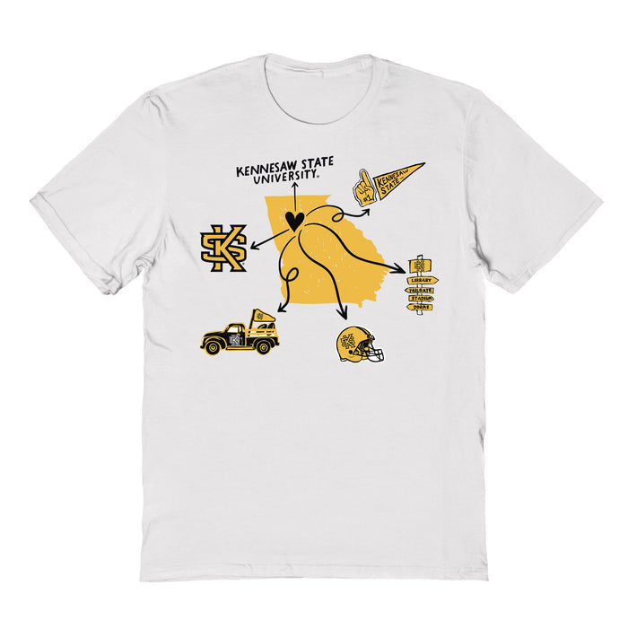 Kennesaw State Owls Hand Sketched Vive La Fete Impressions Icones Kids White T-shirt