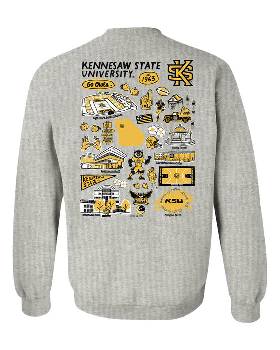 Kennesaw State University KSU Owls Hand Sketched Artwork Black Crewneck Sweatshirt for Women - Vive La Fête - Online Apparel Store