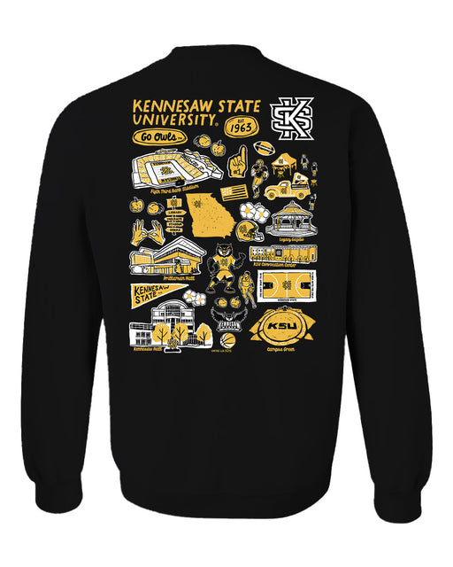 Kennesaw State University KSU Owls Hand Sketched Artwork Black Crewneck Sweatshirt for Women - Vive La Fête - Online Apparel Store