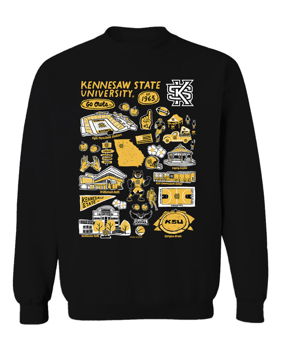 Kennesaw State Owls Vive La Fete Impressions Black Cotton Crewneck Sweatshirt for Women