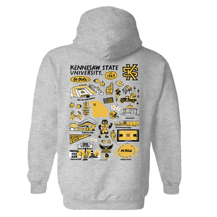 Kennesaw State University KSU Owls Hand Sketched Artwork Black Cotton Fleece Women Hoodie - Vive La Fête - Online Apparel Store