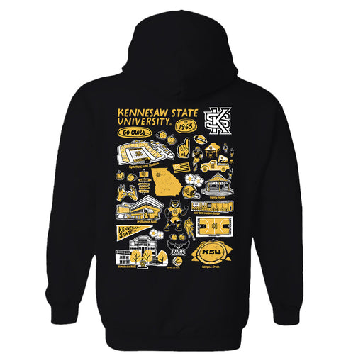 Kennesaw State University KSU Owls Hand Sketched Artwork Black Cotton Fleece Women Hoodie - Vive La Fête - Online Apparel Store