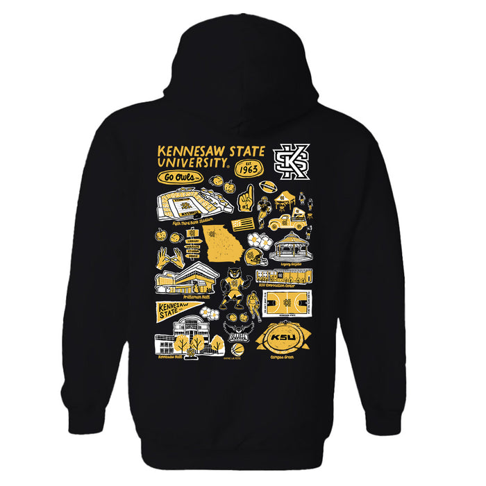 Kennesaw State University KSU Owls Hand Sketched Artwork Black Cotton Fleece Women Hoodie - Vive La Fête - Online Apparel Store
