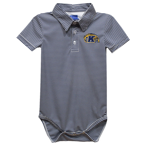 Kent State Golden Flashes Embroidered Navy Stripes Stripe Knit Polo Onesie