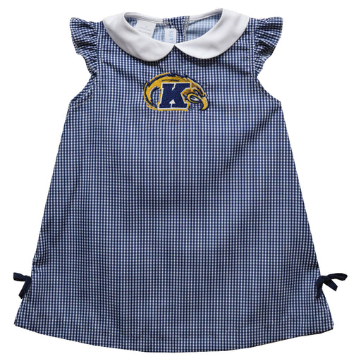 Kent State Golden Flashes Embroidered Navy Gingham A Line Dress