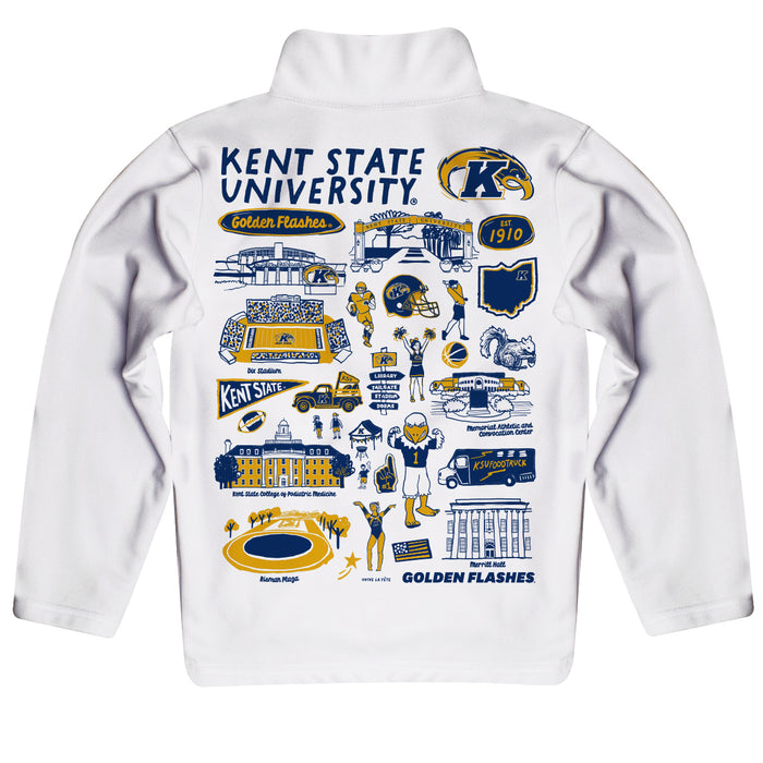 Kent State Golden Flashes Hand Sketched Vive La Fete Impressions Artwork White Boys Quarter Zip Pullover V1 - Vive La Fête - Online Apparel Store