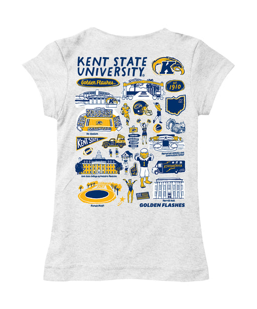 Kent State Golden Flashes Hand Sketched Vive La Fete Impressions Artwork White Girls Cotton Short Sleeve Tee - Vive La Fête - Online Apparel Store