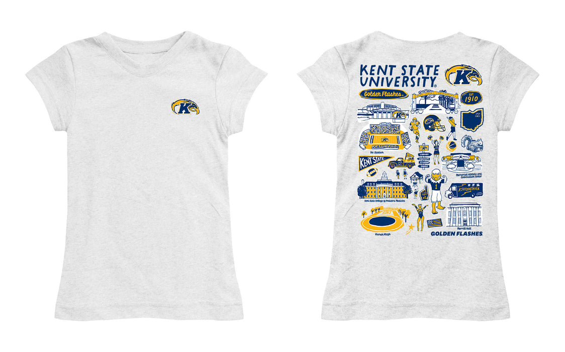 Kent State Golden Flashes Hand Sketched Vive La Fete Impressions Artwork White Girls Cotton Short Sleeve Tee - Vive La Fête - Online Apparel Store