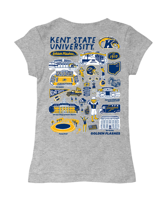 Kent State Golden Flashes Hand Sketched Vive La Fete Impressions Artwork Grey Girls Cotton Short Sleeve Tee - Vive La Fête - Online Apparel Store