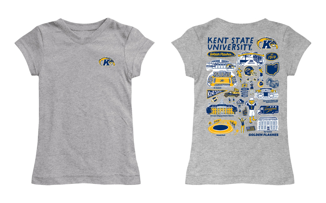 Kent State Golden Flashes Hand Sketched Vive La Fete Impressions Artwork Grey Girls Cotton Short Sleeve Tee - Vive La Fête - Online Apparel Store
