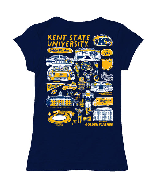 Kent State Golden Flashes Hand Sketched Vive La Fete Impressions Artwork Navy Girls Cotton Short Sleeve Tee - Vive La Fête - Online Apparel Store