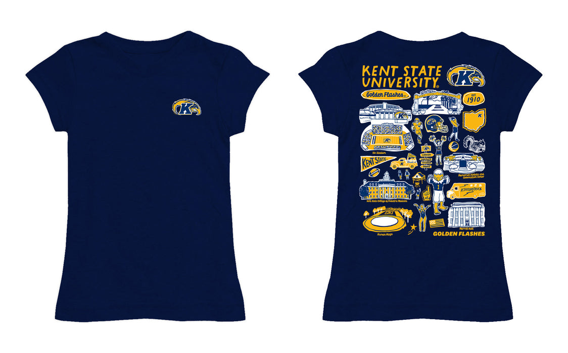 Kent State Golden Flashes Hand Sketched Vive La Fete Impressions Artwork Navy Girls Cotton Short Sleeve Tee - Vive La Fête - Online Apparel Store