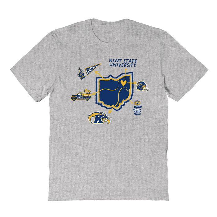 Kent State Golden Flashes Hand Sketched Vive La Fete Impressions Icones Kids Grey T-shirt