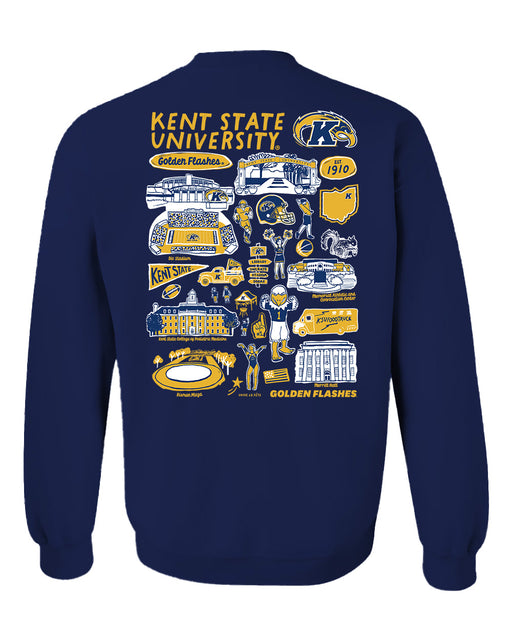 Kent State Golden Flashes Hand Sketched Artwork Navy Crewneck Sweatshirt for Women - Vive La Fête - Online Apparel Store